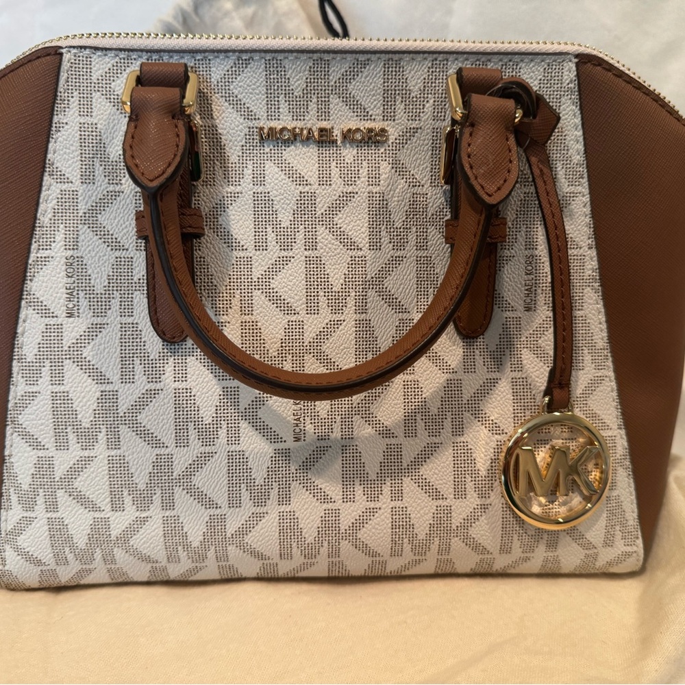 Michael Kors Brown and White Signature Satchel- NWT